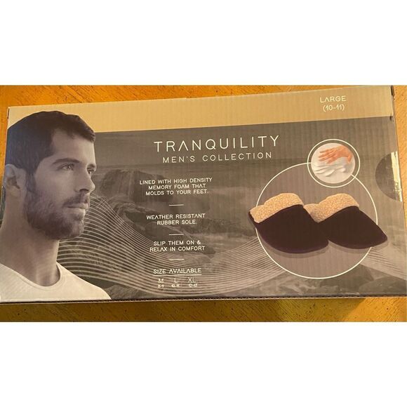 Tranquility‎ Men's Memory Foam Slip-on Slippers Large Size 10-11 Black - Picture 6 of 6